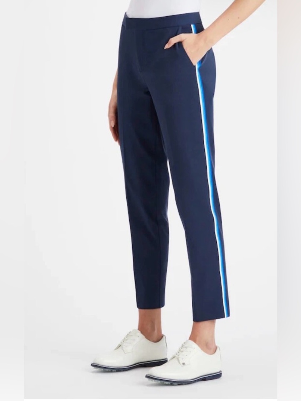 G/FORE Navy Ankle Pants with Blue Side Stripes